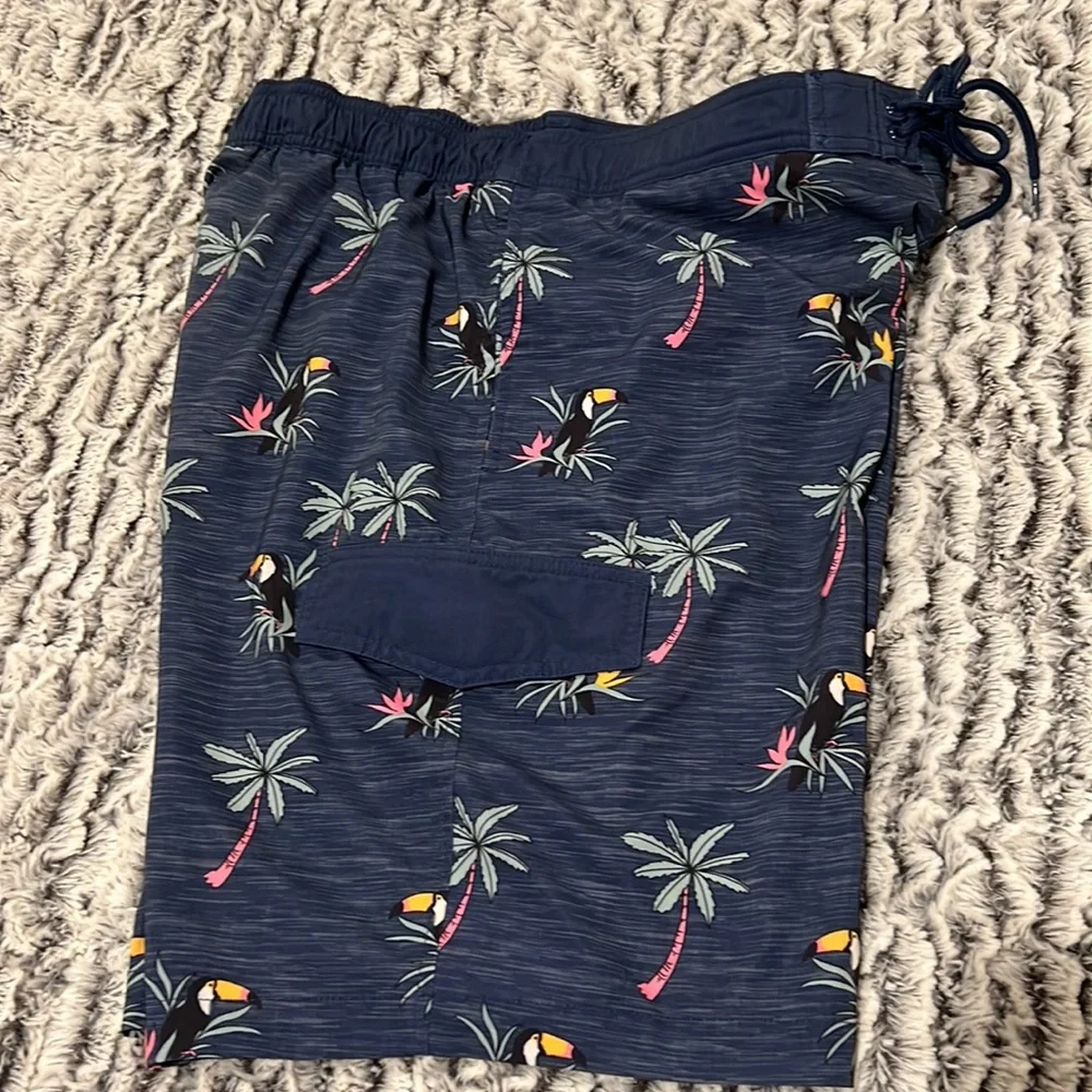 Men’s Sonoma Swim trunks with Toucan birds & Palm trees Medium